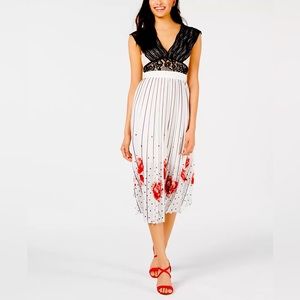 NWOT Crochet Lace & Pleated Printed Midi Dress FROM FRANCE - XS